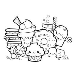 Disegno da colorare: Cibo Kawaii (Cibo e Nutrizione) #209298 - Pagine da Colorare Stampabili Gratuite