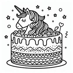 Disegni da colorare: Torta Unicorno - Pagine da Colorare Stampabili Gratuite