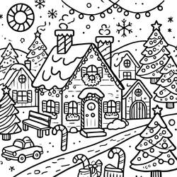 Disegni da colorare: Villaggio di Natale - Pagine da Colorare Stampabili Gratuite