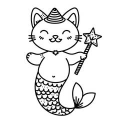 Disegni da colorare: Gatto Sirena - Pagine da Colorare Stampabili Gratuite
